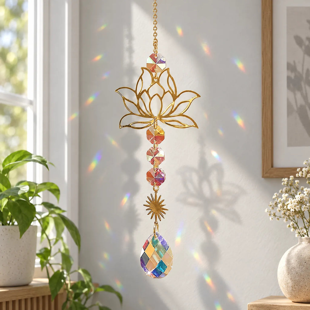 Aurisol  - Lotus Motif Metal Suncatcher Hanging In A Window