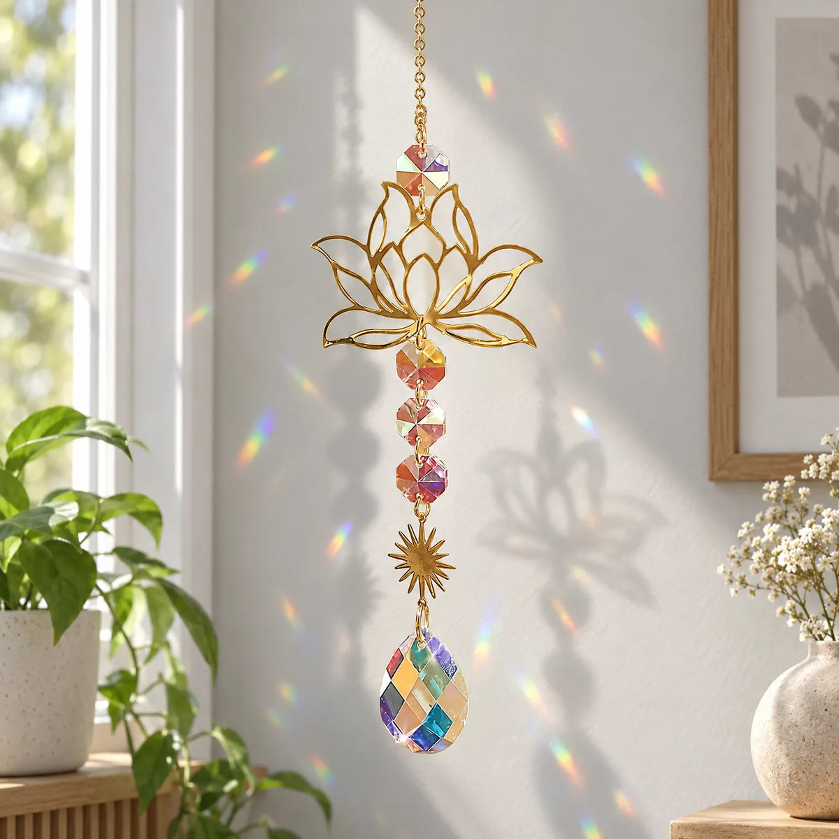 Aurisol  - Lotus Motif Metal Suncatcher Hanging In A Window