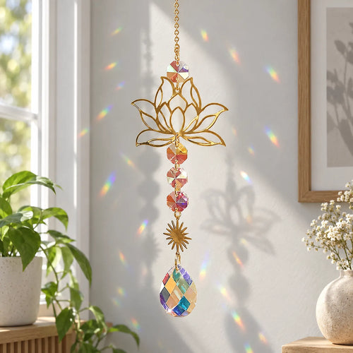 Aurisol  - Lotus Motif Metal Suncatcher Hanging In A Window