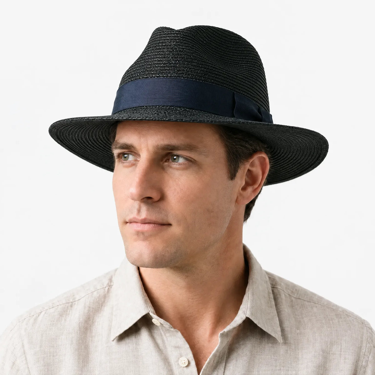 Havelio  - Wide Brimmed Panama Hat With Contrast Band Sun Shading