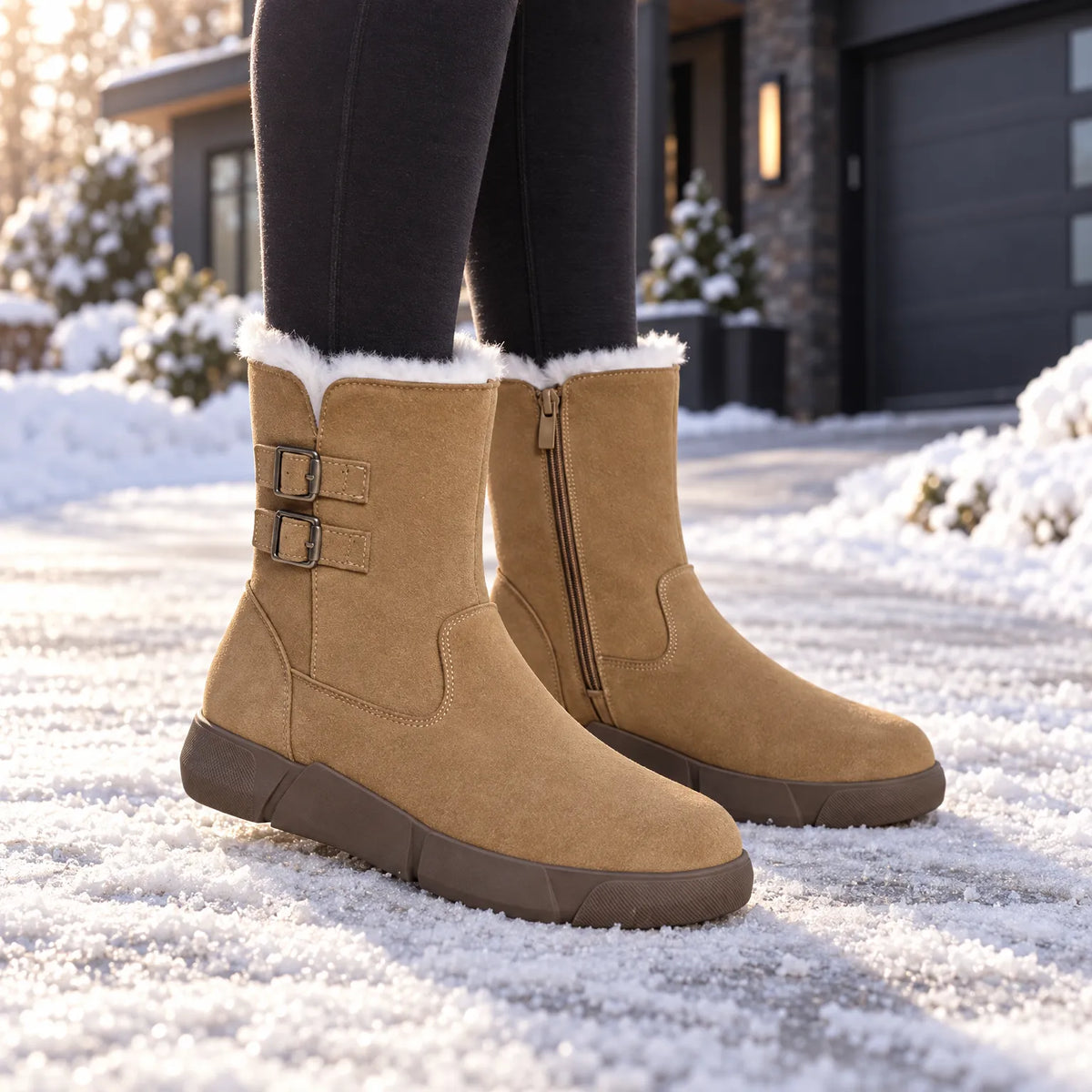 Velsora  - Plush-Lined Winter Snow Boots Navigating Snowy Pavements